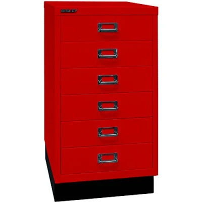 Image de BISLEY Multidrawer Série 29 avec Socle, Format A3, 6 tiroirs, métal, Rouge Cardinal, 670, 43,2 x 34,9 67 cm