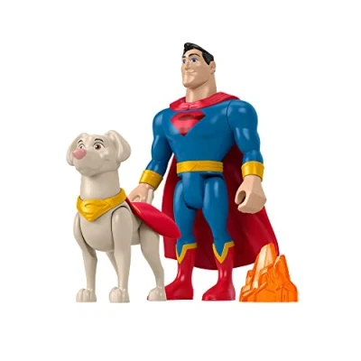 Image de DC Comics Krypto Super Chien, Coffret Superman et Krypto, 2 Figurines articulées (15 10cm) 1 Accessoire, Jouet Enfant, Dès 3 Ans, HGL02