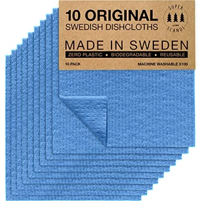 Image de SUPERSCANDI Chiffon Suédois Super Absorbant, Réutilisable Et Ecologique Torchons de Cuisine en Cellulose Coton Biodegradable Eponge Reutilisable Lavable Paquet 10, Jaune