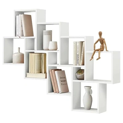 Image de FMD furniture Etagère Murale Blanc Brillant 120.8 x 94.5 15.7 cm Bibliothèque Solide avec 11 Compartiments