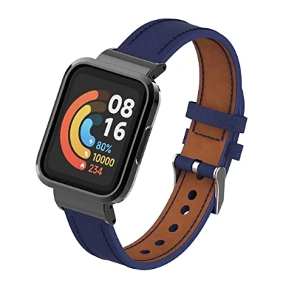 Image de nuosiweilang Bracelet Compatible pour Xiaomi Mi Watch Lite 2/Redmi 2,Mi 2 de Remplacement en Cuir Redmi 2/Xiaomi 2,Bleu foncé
