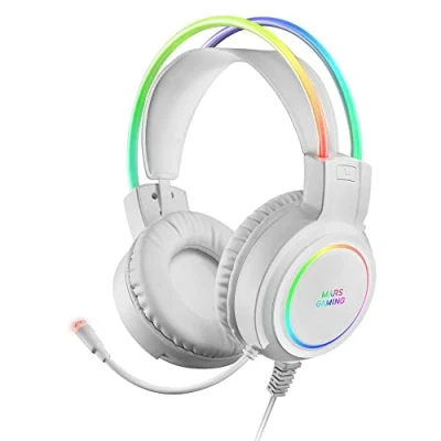 Image de Mars Gaming MHRGB White, Casque Chroma RGB Flow, Microphone Professionnel, Son Spatial