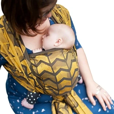 Image de Hoppediz Écharpe de Portage Bébé, nouveau nés dès la naissance (3 30 kg), 100% coton, Amsterdam jaune 5,40 m