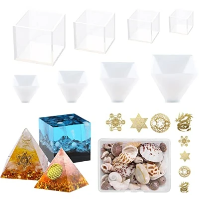 Image de Yayatty 17 PCS Moule pour Resine Epoxy, 4 Silicone Bijoux Pyramidale et Moules en Résine Cube avec Remplissage Artisanat, Décorations La Maison