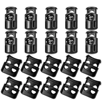 Image de CKANDAY 40 pcs Serrures de Cordon en Plastique, Fin Slipper Stop Slider pour Drawstring Sac à Dos Craft Supplies, 20 Sing Hole, Double Trou (Noir)