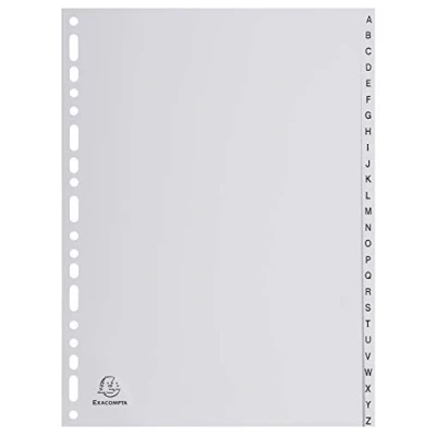 Image de Exacompta Réf. 1726E Intercalaires gris en polypropylène recyclé avec 26 onglets imprimés alphabétiques de A à Z Format classer A4 Dimensions 22,5 x 29,7 cm certifiés Ange Bleu