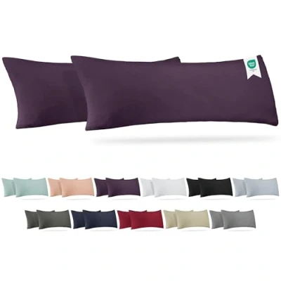 Image de BARBONS Housse de Coussin Dormeur Latéral 40x145 Lot 2 165 g/m² Certifié Oeko TEX, en Coton Jersey 100%, Taies Douces avec Fermeture Éclair (40x145 Aubergine)
