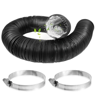 Image de Tuyau d&#039;évacuation d&#039;air Diamètre : 100 mm Longueur 6 m Flexible En PVC Pour climatisation mobile, sèche linge, hotte aspirante, linge Noir