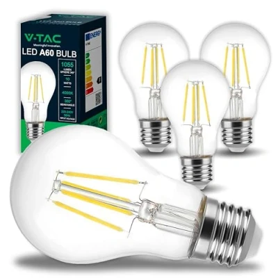 Image de V TAC 4x Ampoules LED Filament E27 A60 10W (équivalent 75w) 1055 Lumen Ampoule Verre Efficacité Maximale et Économie d&#039;Énergie 4000K Blanc Neutre