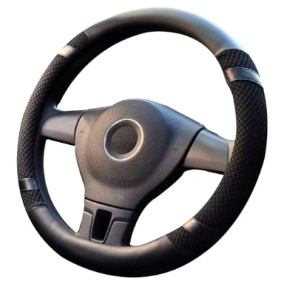 Image de Pahajim Couvre Volant en Microfibre Cuir Protection Voiture Universelle 38cm,Protege Antidérapant Respirant Souple Durable Accessoire de (Noir)