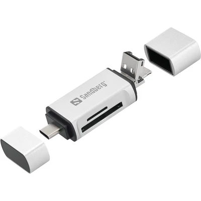 Image de Sandberg Card Reader USB C+USB+MicroUSB lecteur de carte mémoire Argent Lecteurs (MicroSD (TransFlash),SD, Argent, USB, 1 pièce(s), 80 mm, 16 mm)