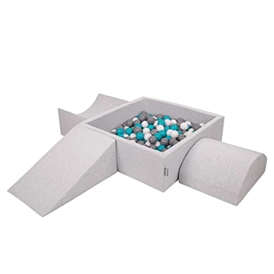 Image de KiddyMoon Aire De Jeux en Mousse avec Carré Piscine À Balles (300 Balles) Fosses Boules pour Enfants Jouets Parcours Obstacles, Fabriqué UE, Gris Clair: Gris/Blanc/Turquoise