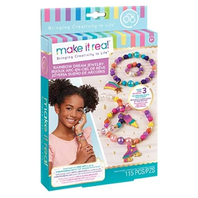 Image de Make It Real Bijoux Arc en rêve. DIY Charm Bracelet Faire Kit pour Les Filles. Arts et Artisanat concevoir créer Charme Unique Tween Bracelets Une Bague