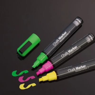 Image de SIGEL GL182 Lot de 30 marqueurs à craie liquide 50, effaçables, Pointes biseautées 1 5 mm, rose/vert/jaune