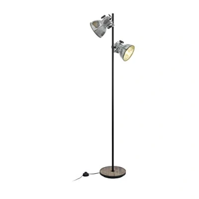 Image de EGLO Lampe sur pied Barnstaple 2 lampes Style vintage Design industriel rétro en acier Aspect zinc usé Bois Couleur : marron/patina, noir Culot E27 Avec interrupteur