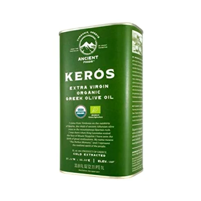Image de Ancient Foods Bio Huile d&#039;olive Kerós pressée à froid grecque extra vierge Riche en phénol Arbres vieux de 1000 ans Récolte manuelle traditionnelle Bidon 1 Litre
