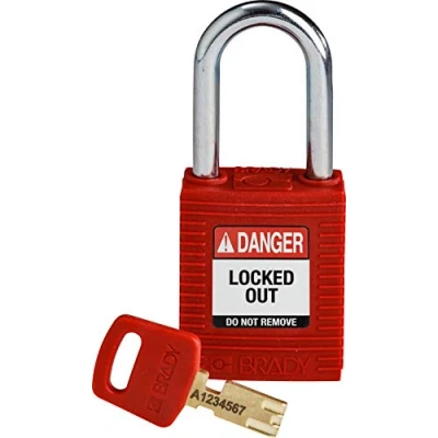 Image de Brady (NYL RED 38ST KD) Cadenas de condamnation SafeKey Nylon avec anse en Acier 38.00 mm Rouge KD Clé différente 1 Pièce(s)