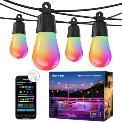 Image de Lepro ZB1 IA Guirlande Lumineuse Intelligente 15 Mètres, Contrôle Vocal, Music Sync, Compatible avec Alexa et Google Assistant, Extérieur WiFi Bluetooth, Multicouleurs RGBCCT