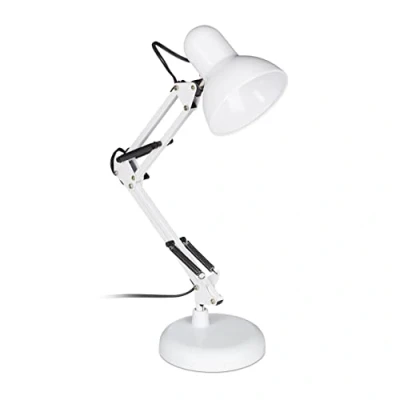 Image de Relaxdays 10024270_49 Lampe Retro, Bras articulé Flexible,Veilleuse Lecture Bureau, métal, E27, HlP: 50x27x15 cm,Blanche, Plastique, Blanc, 1