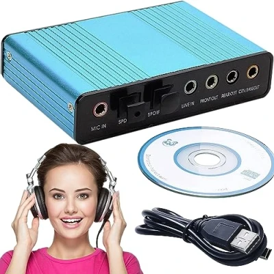 Image de Retoo Soundbox 7.1 5.1 Adaptateur USB Externe, Carte Son Externe avec SPDIF Didital Audio, amplificateur de Casque, entrée Compatible Windows, XP, Vista, Bleu