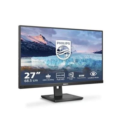 Image de Philips 273S1 Moniteur d&#039;accueil 27 pouces, FHD, USB C Docking 65W PD, IPS, TUV Eye comfort, hauteur réglable, haut parleurs, sans scintillement (1920 x 1080, 300 cd/m², HDMI 1.4/ DP 1.2/ C, RJ45)