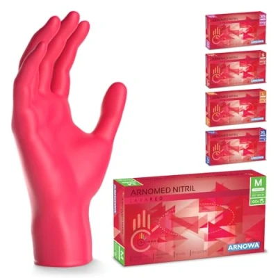 Image de ARNOMED gants jetables rouge, nitrile taille M, Gant jetable avec 100 pièces/boîte, en non poudrés &amp; sans latex, cuisine, a usage unique XS, S, L XL