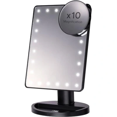 Image de H&amp;S Miroir Maquillage Lumineux avec LED Coiffeuse et Lumiere Ajustable Miroirs Petit Rond Grossissant X10 Éclairé à Lumière Claire Glace Grossissante