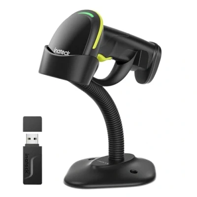 Image de Inateck 2D Douchette Code Barre avec Support Intelligent, Lecteur sans Fil, Scanner APP et SDK, Scanette QR Batterie 2600mAh, BCST 35, Vert