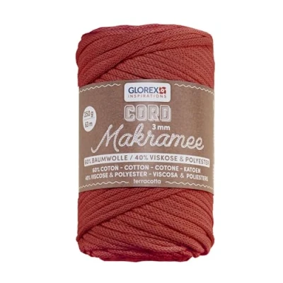 Image de Glorex 5 1006 32 Makramee Cord 3 mm, 250 g, Terracotta, Longueur 63 m, Fil Textile tissé, 60% Coton, 40% Viscose et Polyester, pour Le Crochet, Tricot, nouage Les Loisirs créatifs
