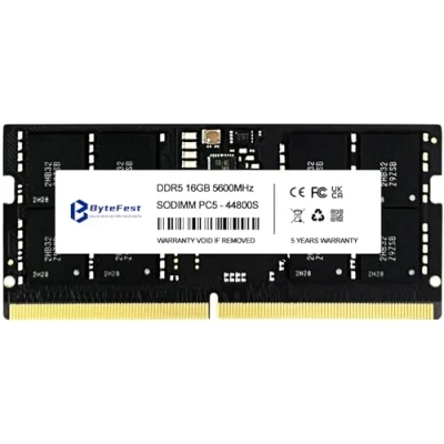 Image de ByteFest RAM DDR5 16Go 5600MHz PC5 44800 CL46 1.1V SODIMM on Die ECC 262 Broches Haute Performance Mémoire pour Ordinateur Portable
