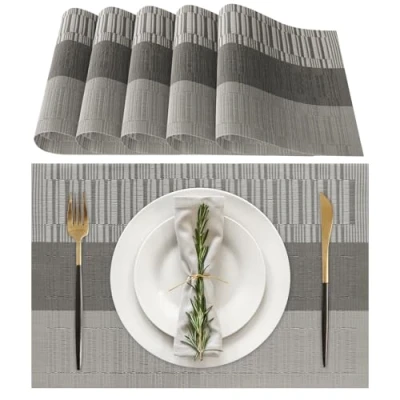 Image de Lumaca Set de Table Lavable, Lot 6 Sets Table,70% PVC et 30% Polyester, Nettoyage Facile, Antidérapant, Résistant à la Chaleur, pour Cuisine,Gris