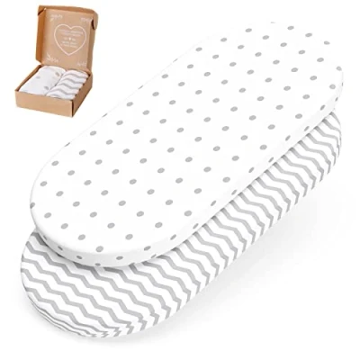 Image de mimaDu Drap Housse 40x80 Berceau lit Bebe Lot de 2 Matelas 78x36 80x40cm 100% Jersey Coton certifié Öko Tex (Chevron Points Gris)