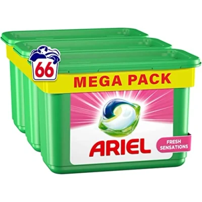 Image de Ariel All in 1 Pods Lessive Capsules, 66 Lavages (3 x 22 Pods), Fresh Senasations, Efficace même à Froid et Fraîcheur Durable