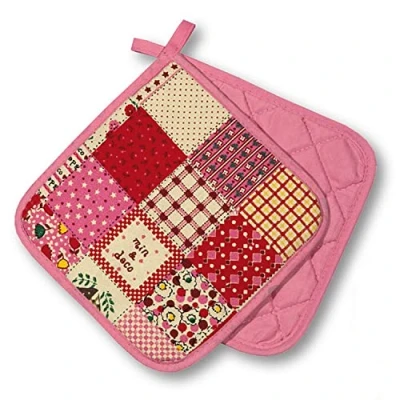 Image de Maniques Cuisine, Patchwork, Rose, 2 pièces, résistants à la Chaleur jusqu&#039;à 250C, Produit testé et certifié dans l&#039;UE