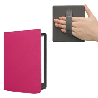 Image de kwmobile Étui Compatible avec Pocketbook InkPad 4 / Color 3 2 Vivlio Coque à Rabat magnétique Tablette eReader Similicuir Sangle Rose Fluo