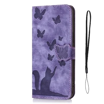 Image de Nodigo EU Compatible pour Samsung Galaxy A35 5G Coque Cuir Magnétique Antichoc avec Support Clapet Design Chat Motif Drôle Étui Kickstand Case Cover Housse Portefeuille Violette A