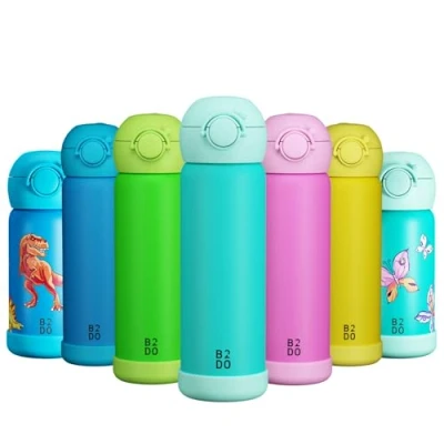 Image de B2DO Isotherme 316 Gourde Enfant 500ml Vert de Mer Bouteille Antifuite et Isolée pour École sans BPA avec Paille Enfants