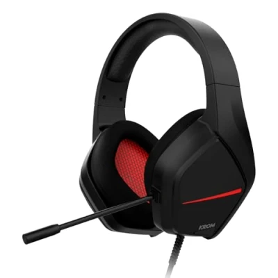 Image de KROM KOPA Move Black Casque d&#039;écoute 50mm Son stéréo, contrôle du Volume et Microphone intégrés, Bandeau Ajustable léger, Connexion Jack 3.5mm, Noir