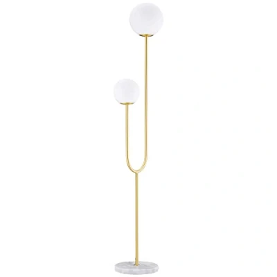 Image de HOMCOM Lampadaire métal sur pied salon doré avec 2 Têtes abat jours globe blanc verre dépoli 25W 33 x 25 155,5 cm