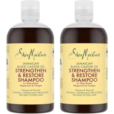 Image de SheaMoisture Shampooing Strengthen &amp; Restore hydratation ultime pour les cheveux naturels, traités chimiquement ou coiffés à chaud Huile de ricin noir Jamaïque 2 x 384 ml