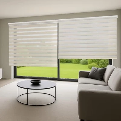 Image de Store Enroleur Jour Nuit Double Tissu éleegant Facile à Montage Idéal pour fenêtres intérieures Les Stores et Donne Une adaptabilité Entre la lumière Le Noir STORESDECO Lin 160x180 cm