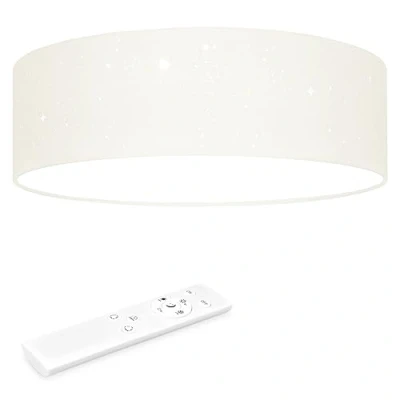 Image de Navaris Plafonnier LED 22W Rond 40cm Ø Design Tissu Beige Effet Etoilé Lumière Variable avec Changement de Température Couleur et Télécommande
