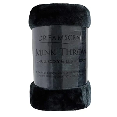 Image de Dreamscene Luxueux Couvre lit/Plaid Doux en Polaire Fausse Fourrure de Vison Noir 125 x 150 cm, Polyester, Noir, Single cm