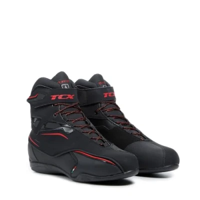 Image de TCX Zeta Waterproof Moto pour Hommes, Sportives et Imperméables, Chaussures Adaptées à Un Usage Urbain, Tige en Microfibre, Fermeture par Lacets Velcro, Noir/Rouge, 46 EU
