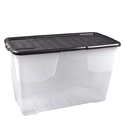 Image de Cristalray Strata Curve Grande boîte de rangement avec couvercle noir Transparent 100 l 80 x 40 51 cm