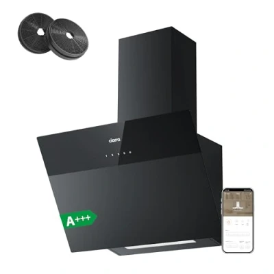 Image de Ciarra CBCF6736H Hotte Aspirante Inclinée Classe A+++ 60 cm 650m3/h Filtre à Charbon Inclus Commande Tactile 3 Vitesses et Fonction Boost 2 Niveaux de Luminosité LED Dimmable Verre Dépoli