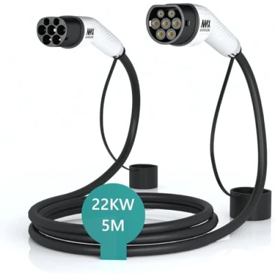 Image de MAX GREEN Câble de Recharge EV/Véhicule électrique et Hybride Rechargeable Type 2 à 2, 32Amp Puissance Sortie maximale 22KW Trois Phases 5 mètres