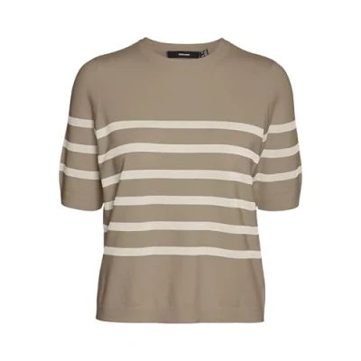 Image de VERO MODA Vmsaba GA Noos Plain SS O Neck Pull Tricot, Mink/Rayures : Bouleau argenté, XL Femme