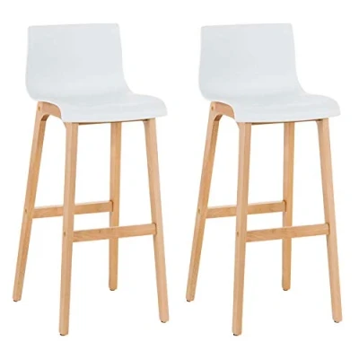 Image de CLP 2 x Tabouret De Bar Design avec Dossier Et Assise en Similicuir I Piètement Bois Repose Pieds Hauteur 77 cm, Couleur:Blanc