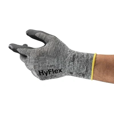 Image de Ansell HyFlex 11 801 Gants de Travail Professionnels, Enduction Nitrile Résistante à l&#039;Abrasion, Protection Industrielle Multiusage, Manutention et Mécanique, Noir, Taille XS (12 Paires)